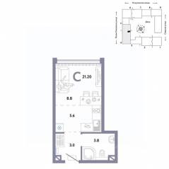 ЖК «Страна.Озерная», планировка студии, 21.20 м²