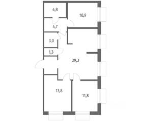 ЖК «Парусная 1», планировка 3-комнатной квартиры, 83.20 м²