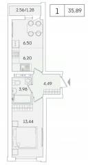 ЖК «Lampo», планировка 1-комнатной квартиры, 34.60 м²