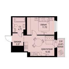 ЖК «ID Murino III», планировка 1-комнатной квартиры, 35.10 м²