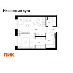 ЖК «Ильинские луга», планировка 1-комнатной квартиры, 37.36 м²