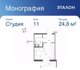 ЖК «Монография», планировка студии, 24.80 м²