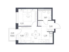 ЖК «Пригород Лесное», планировка 1-комнатной квартиры, 33.05 м²