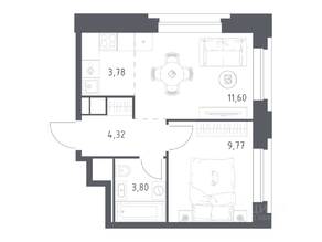 Апарт-комплекс «Верейская 41», планировка 1-комнатной квартиры, 33.27 м²