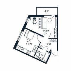 ЖК «Полис ЛАВрики», планировка 1-комнатной квартиры, 35.40 м²