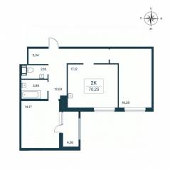 ЖК «Расцветай в Янино», планировка 2-комнатной квартиры, 70.50 м²