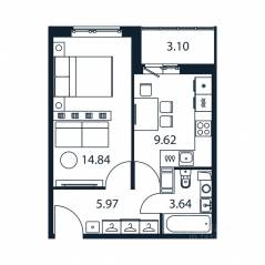 ЖК «Полис ЛАВрики», планировка 1-комнатной квартиры, 33.60 м²