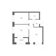 ЖК «NEWПИТЕР», планировка 2-комнатной квартиры, 51.76 м²