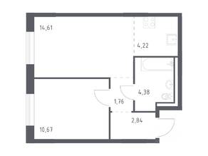 ЖК «Квартал Лаголово», планировка 1-комнатной квартиры, 38.48 м²