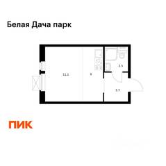 ЖК «Белая Дача парк», планировка студии, 23.30 м²