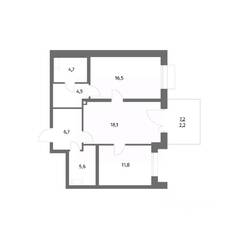 ЖК «Парусная 1», планировка 2-комнатной квартиры, 70.10 м²