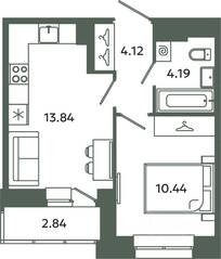 ЖК «Загляденье», планировка 1-комнатной квартиры, 32.59 м²