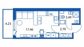ЖК «Полис ЛАВрики», планировка студии, 23.30 м²