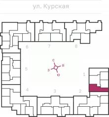 ЖК «Дом на Курской», планировка 2-комнатной квартиры, 66.42 м²