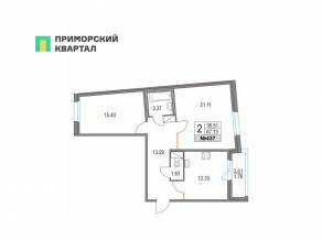 ЖК «Приморский квартал», планировка 2-комнатной квартиры, 67.13 м²