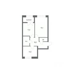 ЖК «NEWПИТЕР», планировка 2-комнатной квартиры, 60.05 м²