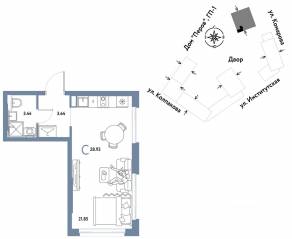 ЖК «Страна.Парковая», планировка студии, 28.93 м²