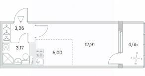 МЖК «Любоград», планировка студии, 25.54 м²