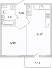 ЖК «Ясно. Янино», планировка 1-комнатной квартиры, 42.46 м²