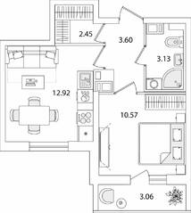 ЖК «Кинопарк», планировка 1-комнатной квартиры, 34.20 м²