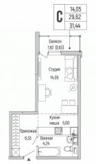 ЖК «Riga Hills», планировка студии, 31.44 м²