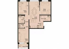 ЖК «ID Murino III», планировка 3-комнатной квартиры, 68.16 м²