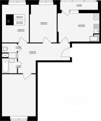 ЖК «Красная горка», планировка 3-комнатной квартиры, 65.20 м²