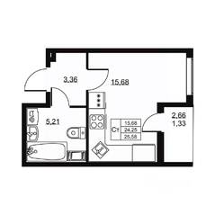 ЖК «Высота» (Бугры), планировка студии, 25.58 м²