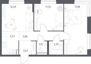 ЖК «Новое Видное», планировка 2-комнатной квартиры, 60.29 м²
