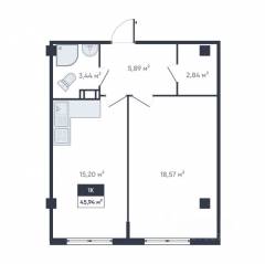 ЖК «Ромашки», планировка 1-комнатной квартиры, 46.50 м²