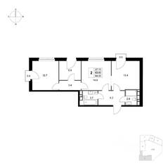 ЖК «Легенда Марусино», планировка 2-комнатной квартиры, 64.20 м²