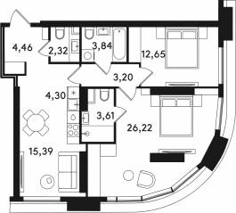 ЖК «Solos», планировка 2-комнатной квартиры, 75.99 м²