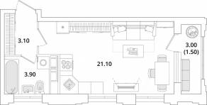 ЖК «Тайм Сквер», планировка студии, 29.30 м²