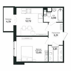 ЖК «Sertolovo Park», планировка 1-комнатной квартиры, 37.70 м²