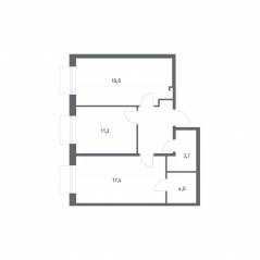 ЖК «Парусная 1», планировка 2-комнатной квартиры, 62.10 м²