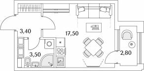ЖК «Тайм Сквер», планировка студии, 25.70 м²
