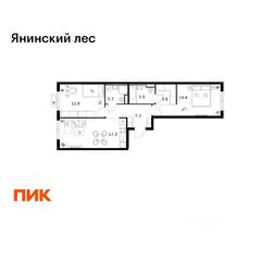 ЖК «Янинский лес», планировка 2-комнатной квартиры, 62.70 м²