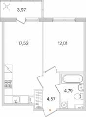 ЖК «Ясно. Янино», планировка 1-комнатной квартиры, 40.09 м²