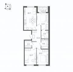 МЖК «Пулковский дом», планировка 3-комнатной квартиры, 80.70 м²