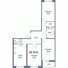 ЖК «Фотограф», планировка 3-комнатной квартиры, 86.58 м²