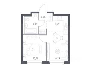 ЖК «Прибрежный Парк», планировка 1-комнатной квартиры, 32.92 м²