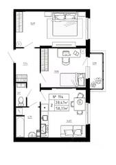 МЖК «Аннино Сити», планировка 2-комнатной квартиры, 58.23 м²