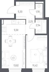 ЖК «Квартал Строгино», планировка 1-комнатной квартиры, 41.76 м²