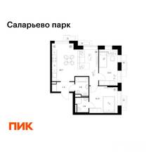ЖК «Саларьево парк», планировка 2-комнатной квартиры, 56.90 м²