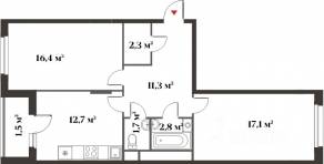 ЖК Миниполис «Восемь кленов», планировка 2-комнатной квартиры, 68.80 м²