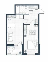 ЖК «Ново-Антропшино», планировка 1-комнатной квартиры, 42.80 м²