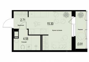 ЖК «ID Murino III», планировка студии, 24.54 м²