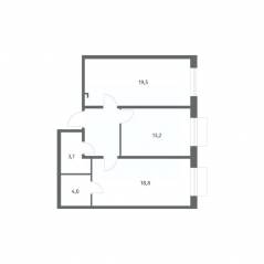 ЖК «Парусная 1», планировка 2-комнатной квартиры, 66.00 м²