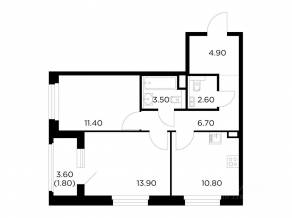 ЖК «Квартал Белый Град», планировка 2-комнатной квартиры, 55.60 м²