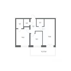 ЖК «NEWПИТЕР», планировка 2-комнатной квартиры, 66.16 м²